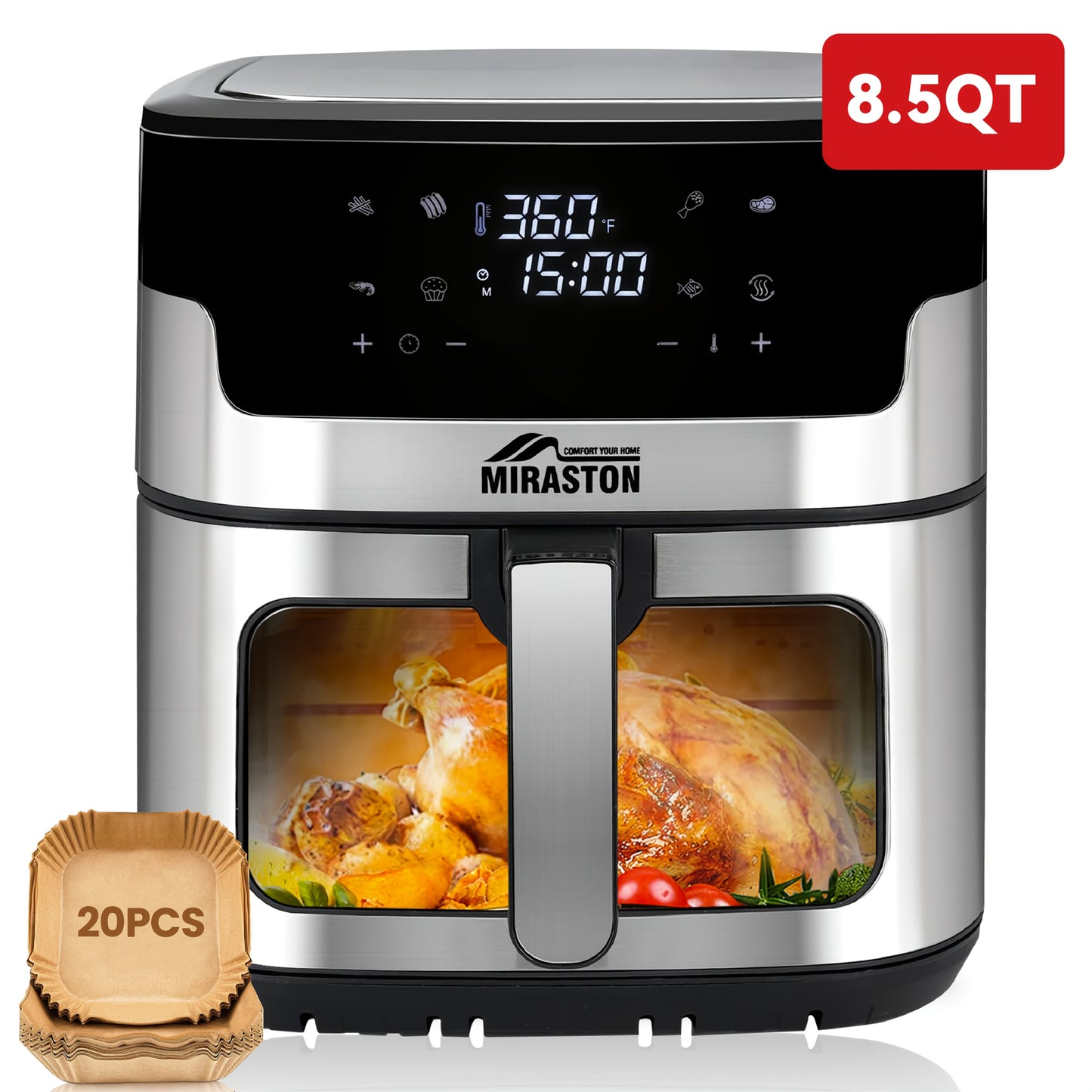8.5QT Touch Air Fryer, Upgraded 8L 8-in-1 Basket Air Fryer, Digital Touchscreen Display With 8-Presets, Air Fry, Bake, Roast, Broil In Minutes (Black (Touchscreen Series)), Kitchen Accessories, Toaster Oven, Deep Fryer, And Closeout, Oven