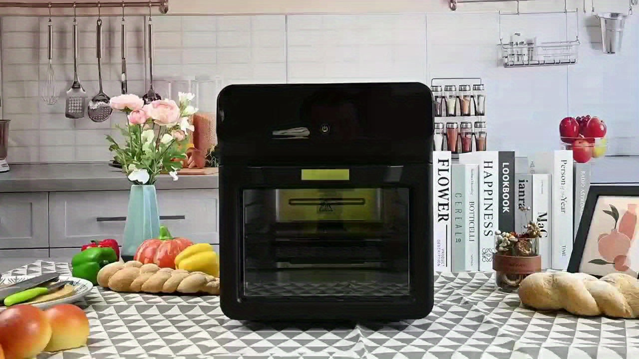 Bluebow 12QT Extra Large Convection Countertop Oven, Air Fryer Toaster Oven Combo, Roast, Bake, Broil, Reheat, Fry Oil-Free, Stainless Steel, LED Digital Touchscreen, Visible Window, Healthy Cooking, Space-Saving Design, Black