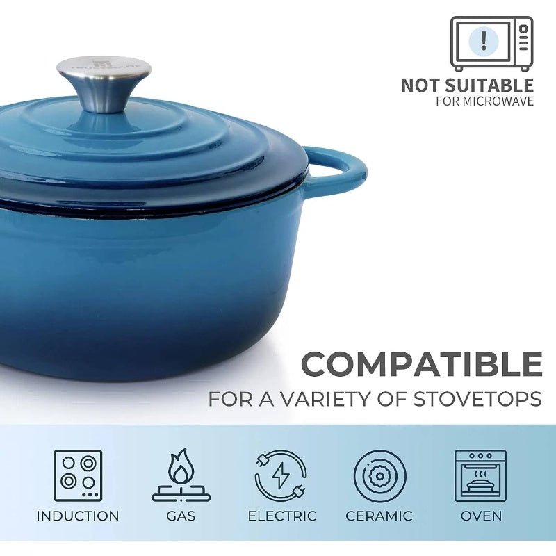 4.5 QT Heavy-Duty Cast Iron Dutch Oven with Self-Basting Lid - Enamel Coated Non-Stick Cookware Pot, Round Braiser & Baking Pan for Even Heat Distribution, Oven Safe up to 500°F, Stovetop to Oven Use, Durable & Easy Clean, Ideal for Stews, Soups